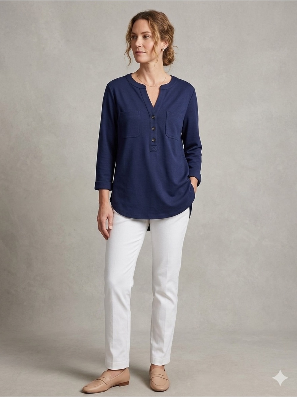 Old Navy Blue Button-Up Front Pocket Blouse